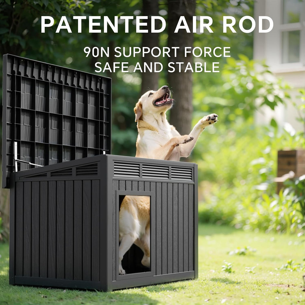 Durable Waterproof Resin Dog House, Indoor Outdoor Doghouse for Small to Large Dogs, Dog Kennel with Air Vents