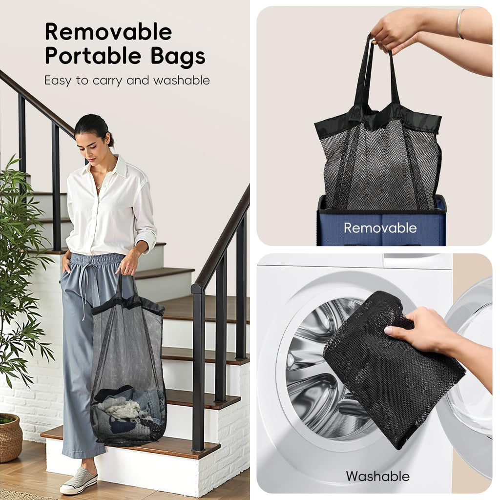 100L Laundry Basket with Lid, Dirty Clothes Hamper, Blue