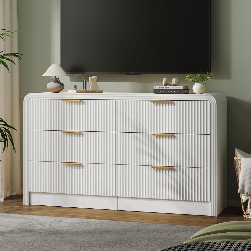55" W Fluted 6-Drawer, Pure White