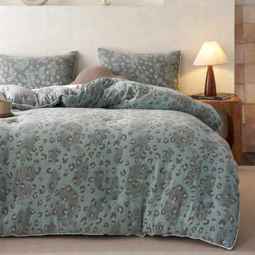 Double Layer Muslin Cotton Comforter Set Leopard Print Shabby Chic Bedding Comforter Set Soft Breathable