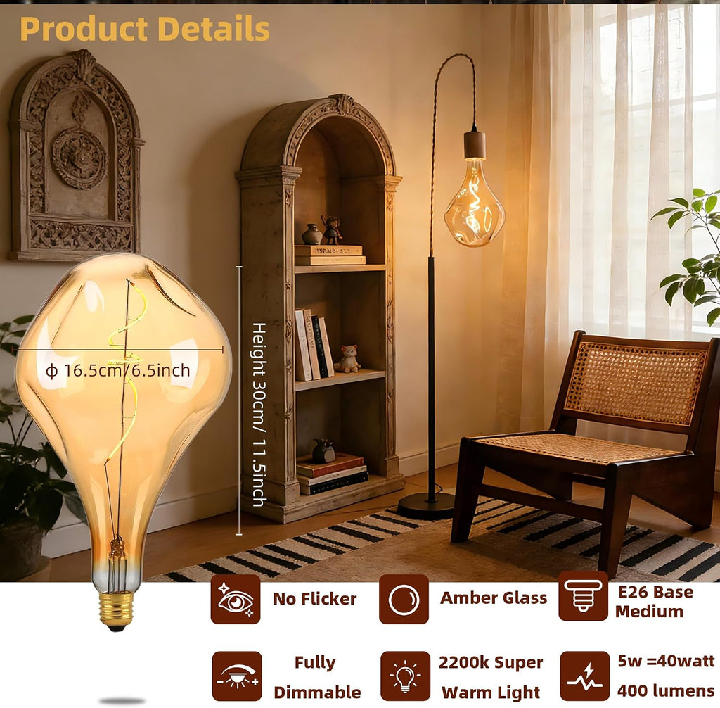 Oversized Irregular Vintage LEDEdison Bulbs Dimmable 2200K 5W Amber E26 1PK