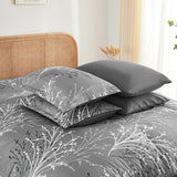 DJY Gray Comforter Set Queen Branch Botanical Bed in a Bag 7 Piece Grey Floral Comforter