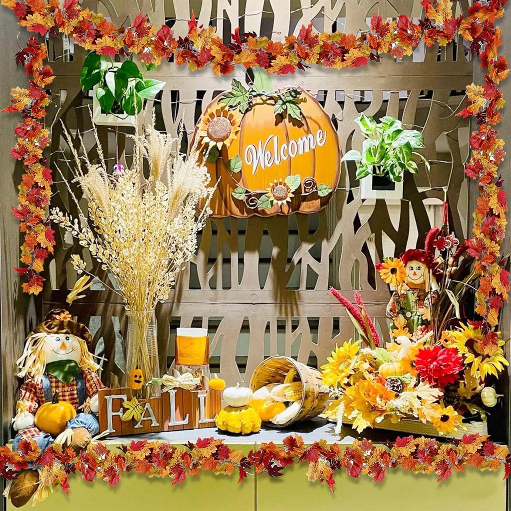 3 Pack Fall Maple Leaf Garland 5.7Ft/Piece Artificial Autumn Maple Leaves Garland Fall Leave Vines with Hanging