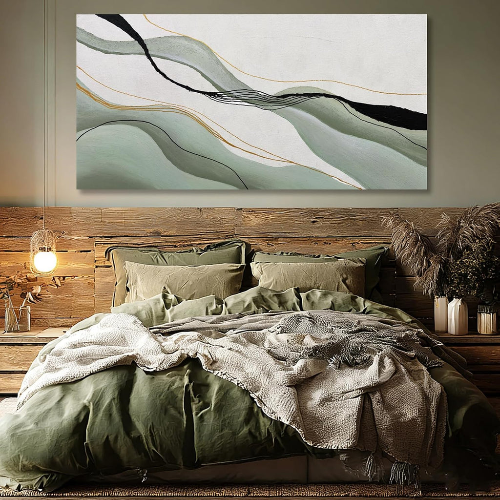 Green White Black Modern Abstract Art Print, Large Canvas Decor Bedroom Office Dining Room