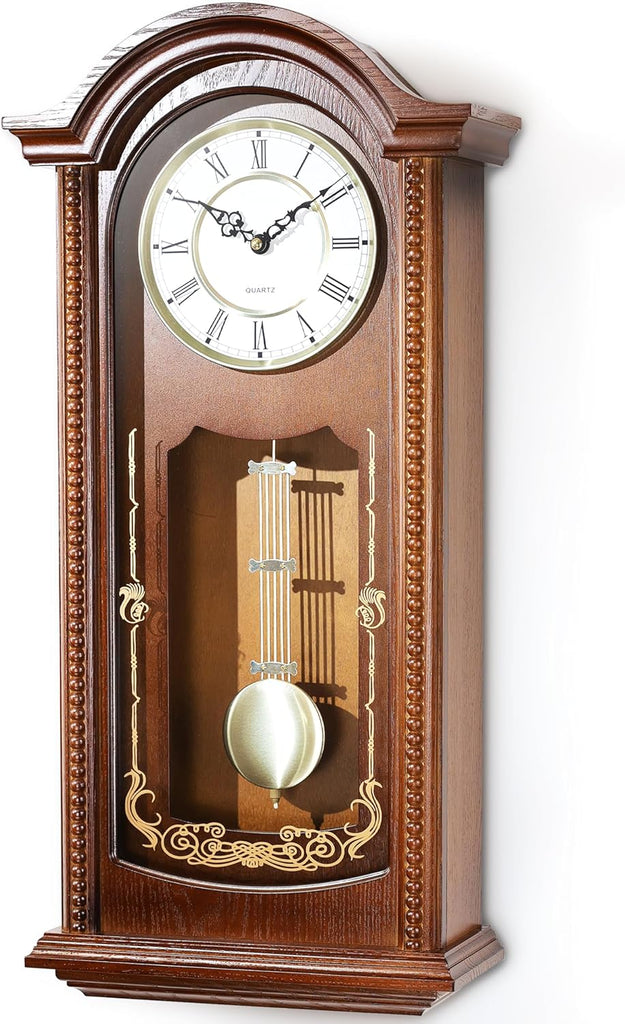 Grandfather Vintage Wall Clock with Pendulum and Chime, Hour/Quarter-Hour Chime, Elmwood Frame, Large Vintage Wall Clock for Living...