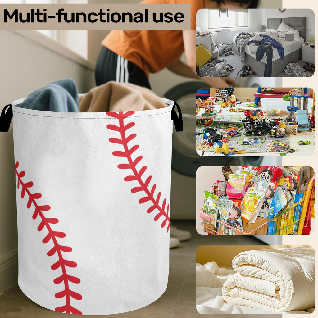 Baseball Large Clothes Hamper Bag - Laundry Basket with Handles, Space Saving Foldable Design