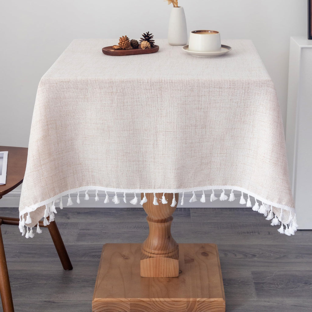 Linen Square Farmhouse Tablecloth 52 x 52 Inch Beige