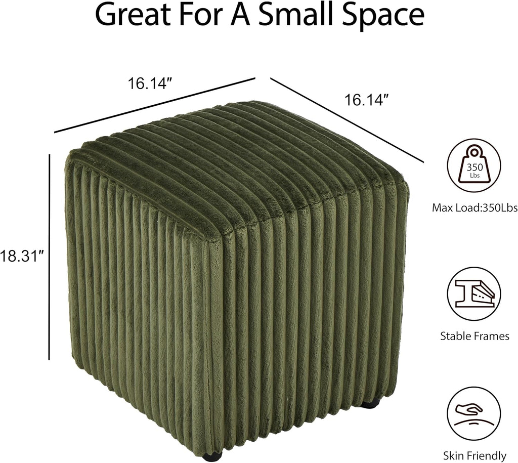 Modern Square Vanity Stool, Small Striped Pattern Ottoman, Cute Velvet Foot Stool, Tufted Fabric Footrest