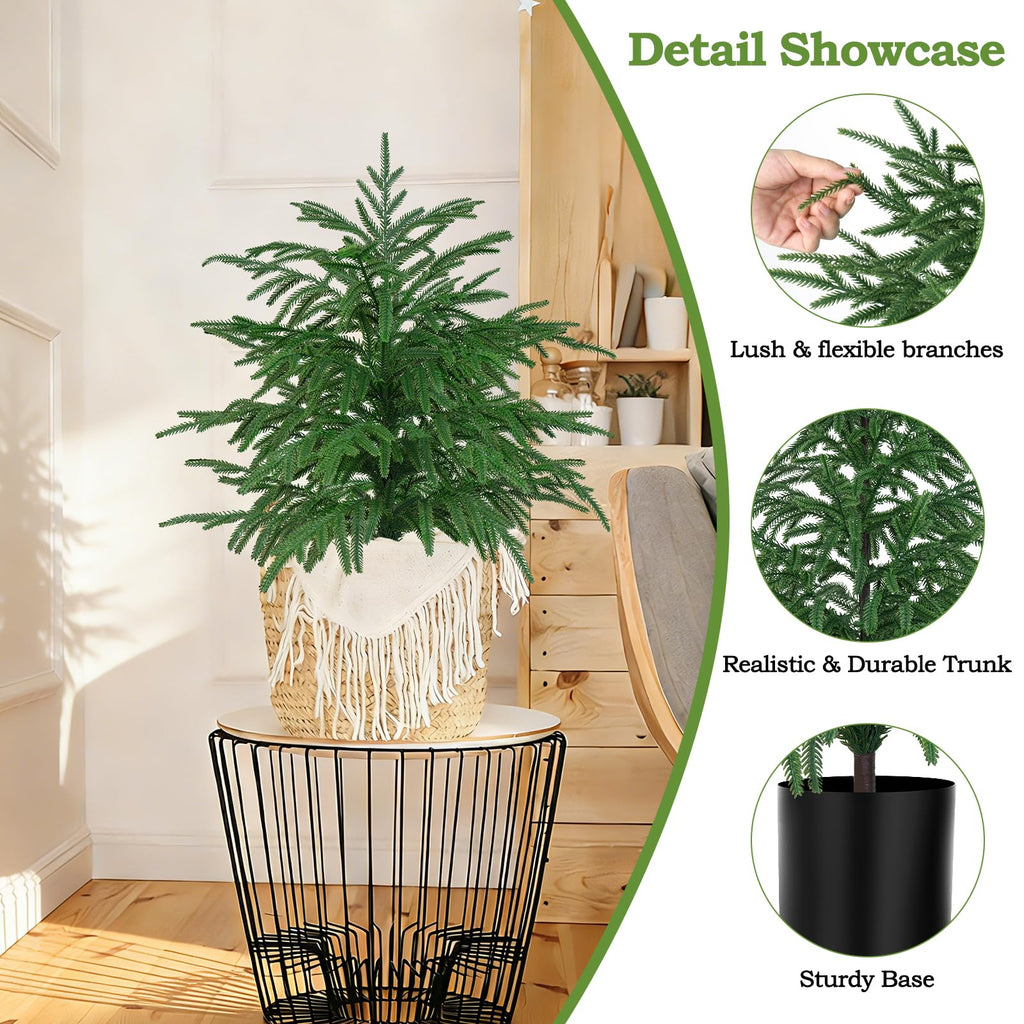 2PCS Faux Norfolk Pine Topiary Trees with Pot, 2FT UV-Anti Decor