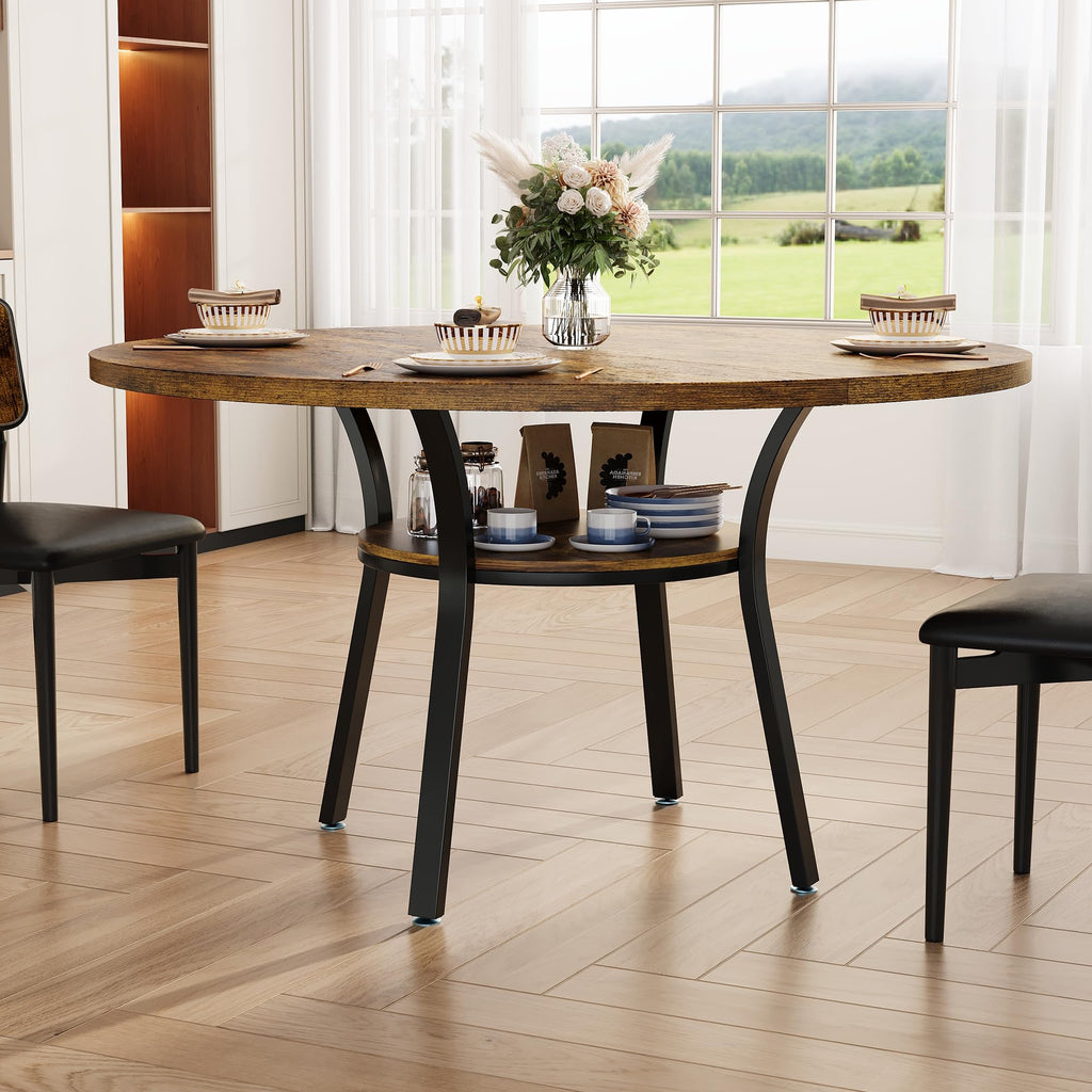 47'' Round Dining Table, Kitchen Table, Dinner Table, Rustic Brown