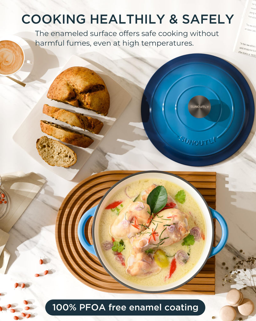 Enameled Cast Iron Dutch Oven, 6QT Pot with Lid, Navy Blue