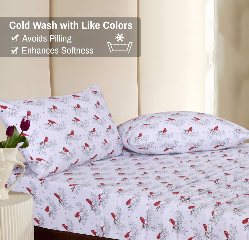 100% Cotton Flannel Sheets King Size, 4 PCs, Cardinal