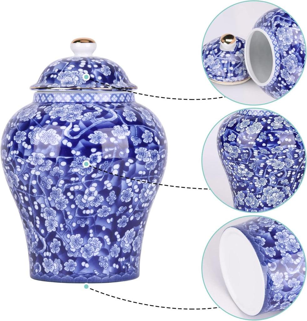 Chinese Ginger Jar with Lid Chinoiserie Antique Style,Home Decorative Retro Blue and White Porcelain Flowers Ceramic - Set of 4