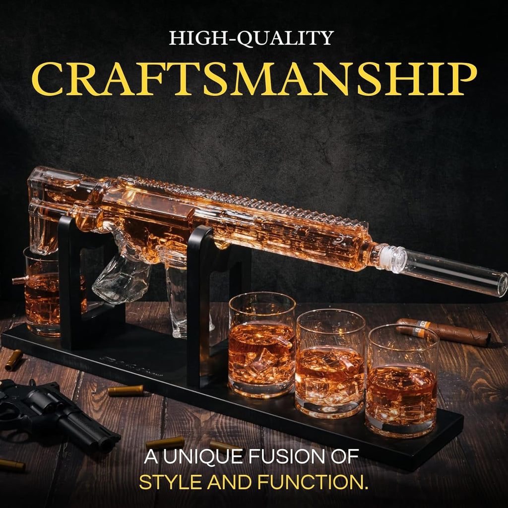 AR15 Gun Decanter Birthday Gifts for Men Dad, Whiskey Set - Rifle Limited Edition, Silencer Stopper - 800 ml & 12oz