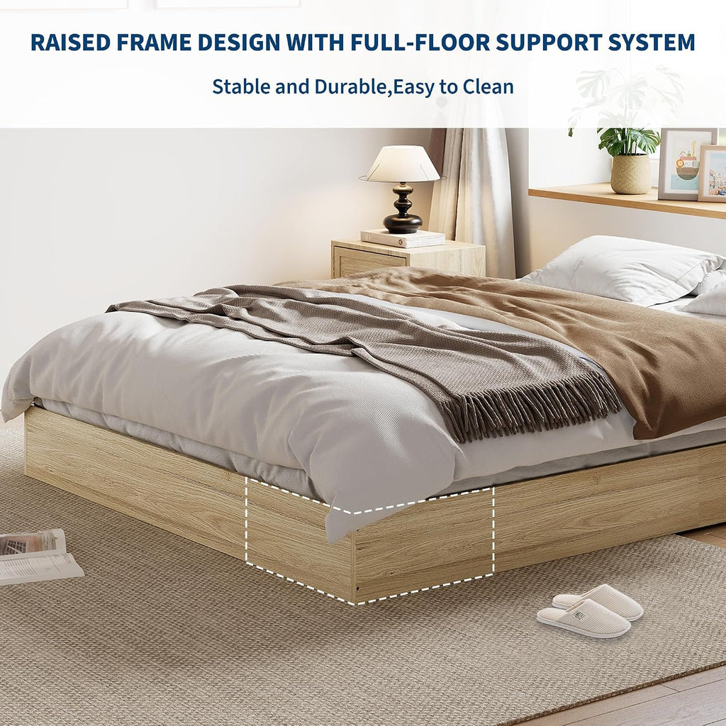 Wooden Platform Bed Frame, Floor-Standing Bed Frame with Wood Slats Support, No Box Spring Needed, Low