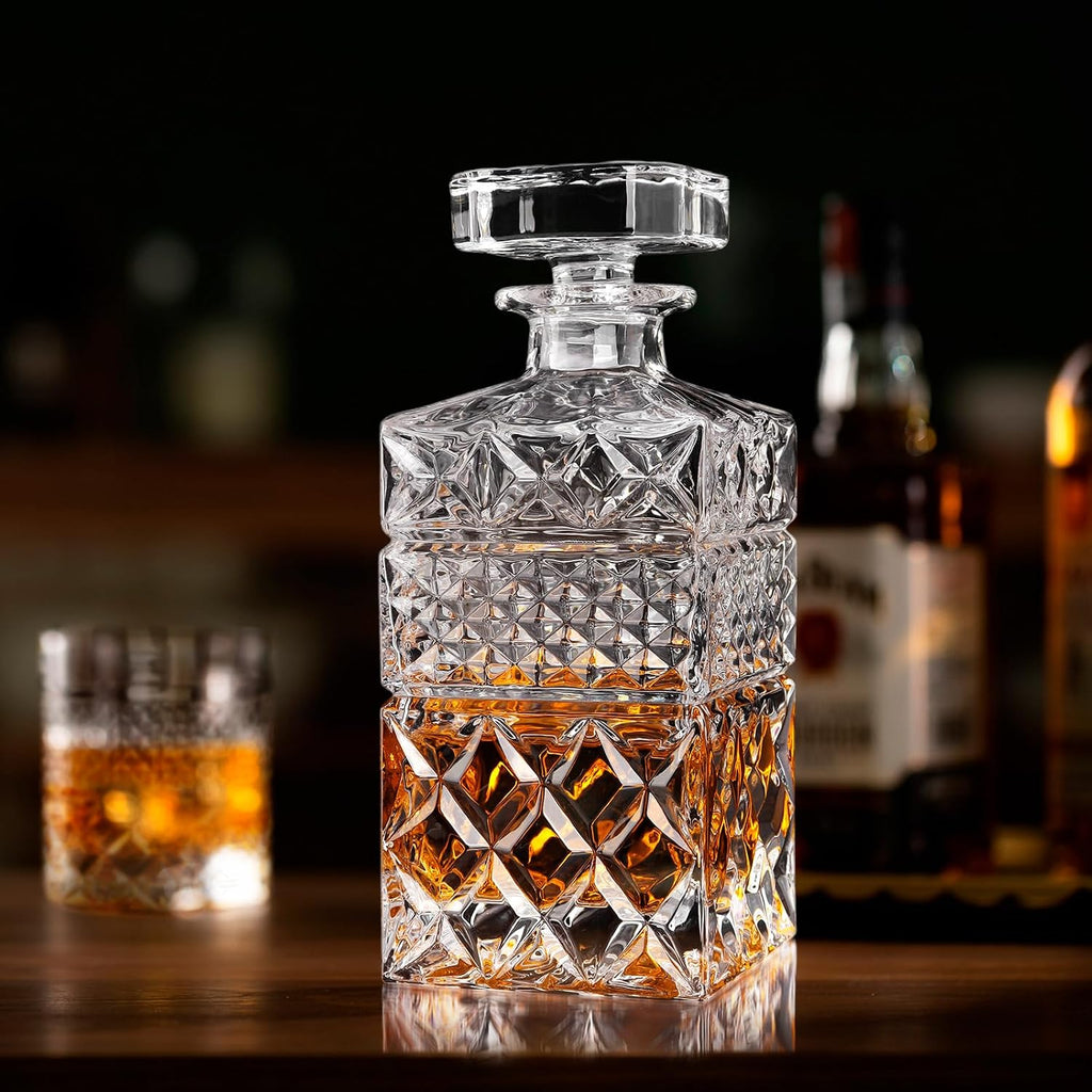 Whiskey Decanter,27 oz Liquor Decanter with Glass Stopper in Gift Box,Premium Bourbon Decanter,Crystal Scotch
