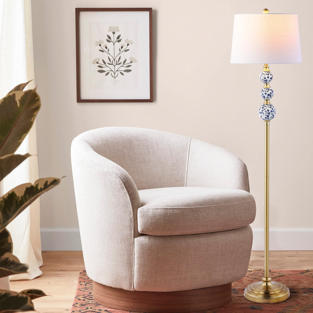Tavira Classic Ceramic Floor Lamp 62.5" Metal, Brass Gold/Blue
