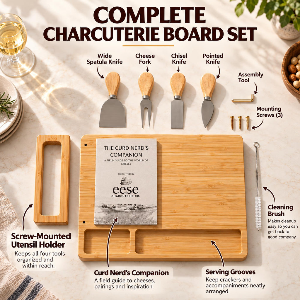 Charcuterie Board Set - 14 x 11 Cheese Board & Mounted Utensil Holder