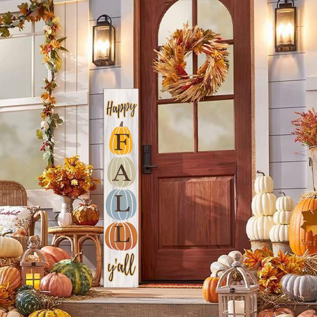 Happy Fall Y'all Porch Sign 47" Autumn Pumpkin Front Door Welcome Sign Vertical Standing Wooden Sign For Garden Home