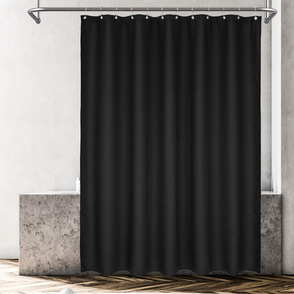 71x96 Extra-Long Waffle Weave Shower Curtain Black