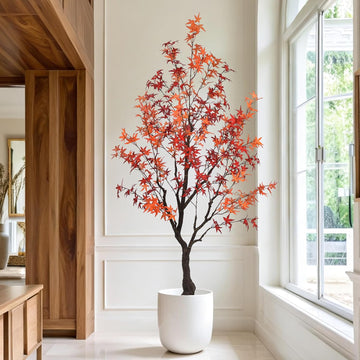 6.3ft Tall Artificial Maple Tree, Faux Maple Plant with Thick Trunk & Realistic Leaves, Potted Fake Tree for Indoor