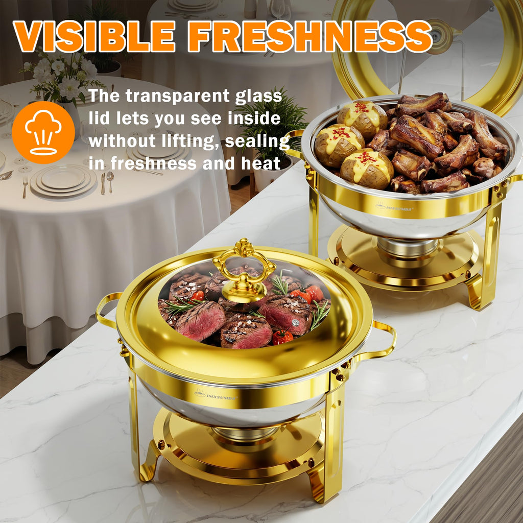 Chafing Dishes for Buffet 6QT, 2 Pack Round with Glass Lid