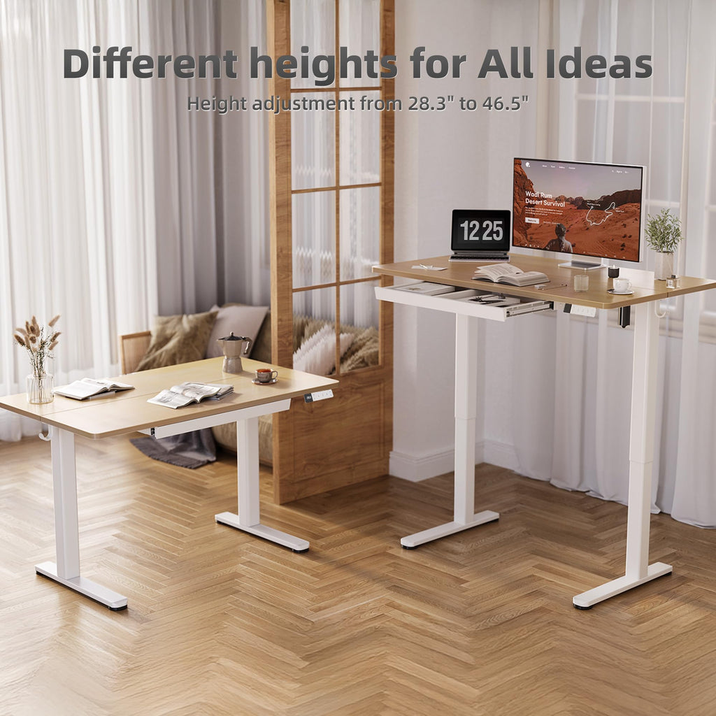 Electric Standing Desk 48 x 24 Inch with Drawer Natural