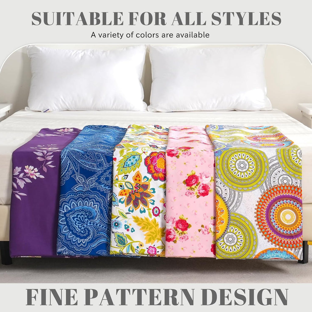 Queen Sheet Set Ultra Soft Breathable Silky Flower Bed Sheets Deep Pocket 100% Microfiber Bedding Sheets 4 Piece