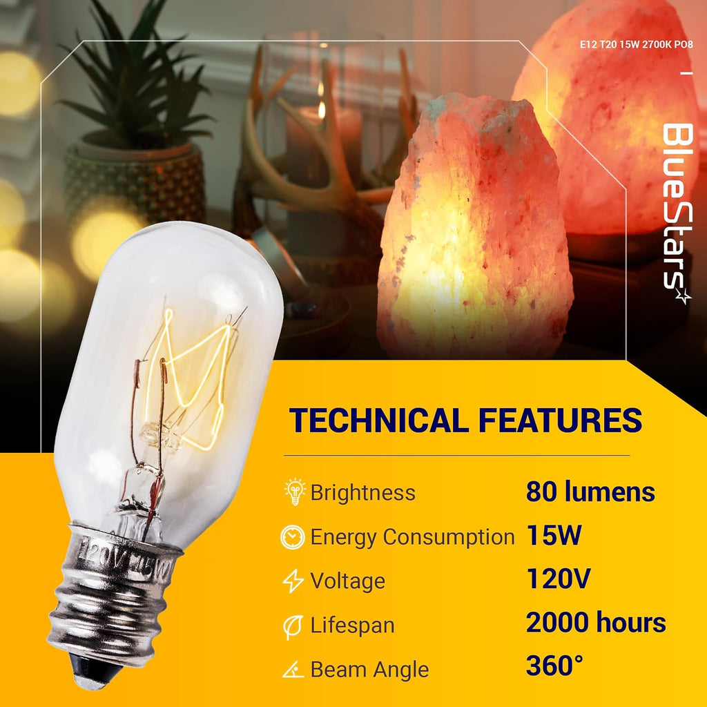 E12 T20 Himalayan Salt Lamp Bulb 120V 15W 2700K Warm White