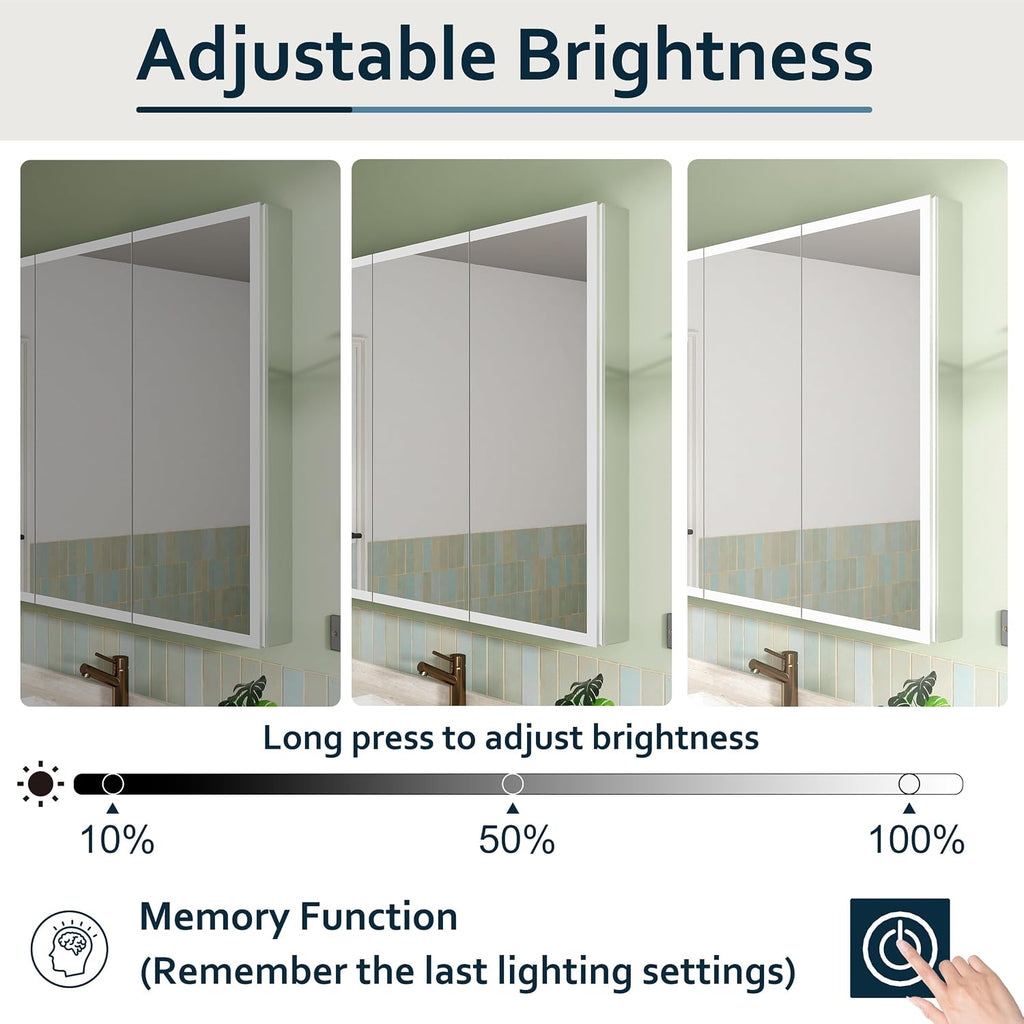LED Lighted Medicine Cabinet with Mirror 16-in W x 26-in H Bathroom Mirror Cabinet with Wall Mounted 3 Color