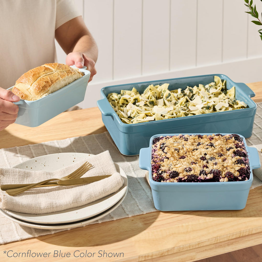 3-Piece Ceramic Casserole Baking Dish Set Vanilla