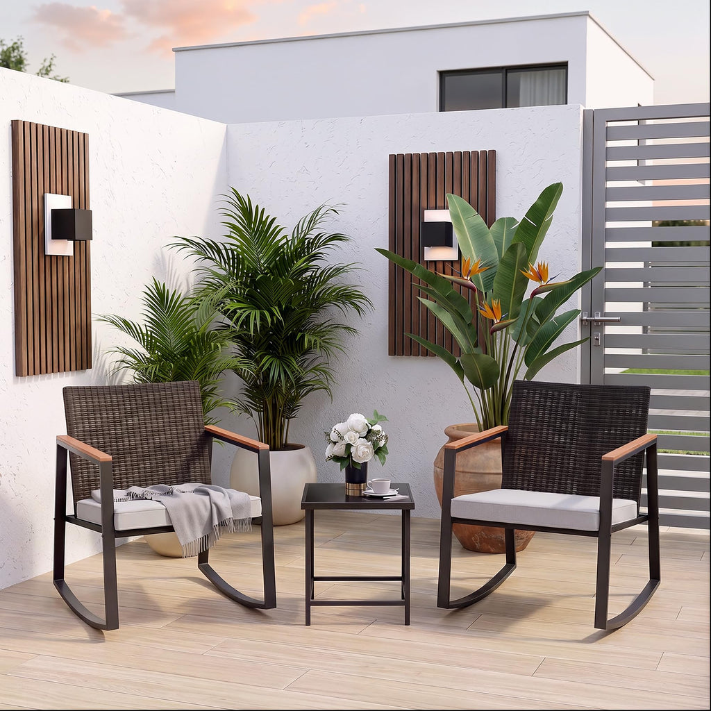 3 Pieces Rocking Patio Bistro Set with Anti-Scald Armrest