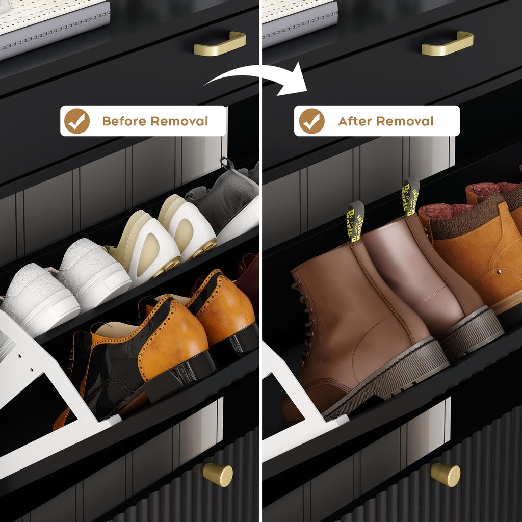 Shoe Rack Storage Organizer, Shoe Storage Cabinet with 2 Flip Drawers&1 Small Drawer, Slim Entryway Shoe Organizer