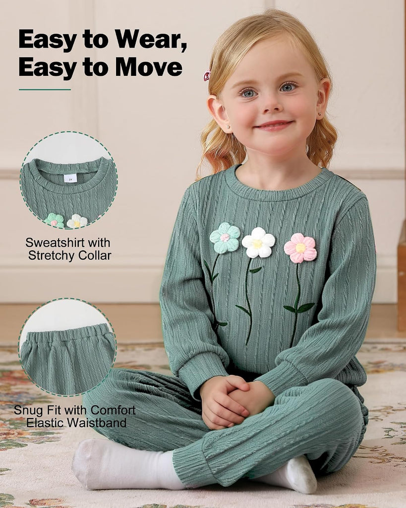 Toddler Girl Fall Clothes: Soft Outfits Set Embroidered Knit Top & Sweatpants 2Pcs Cute Home Outdoor