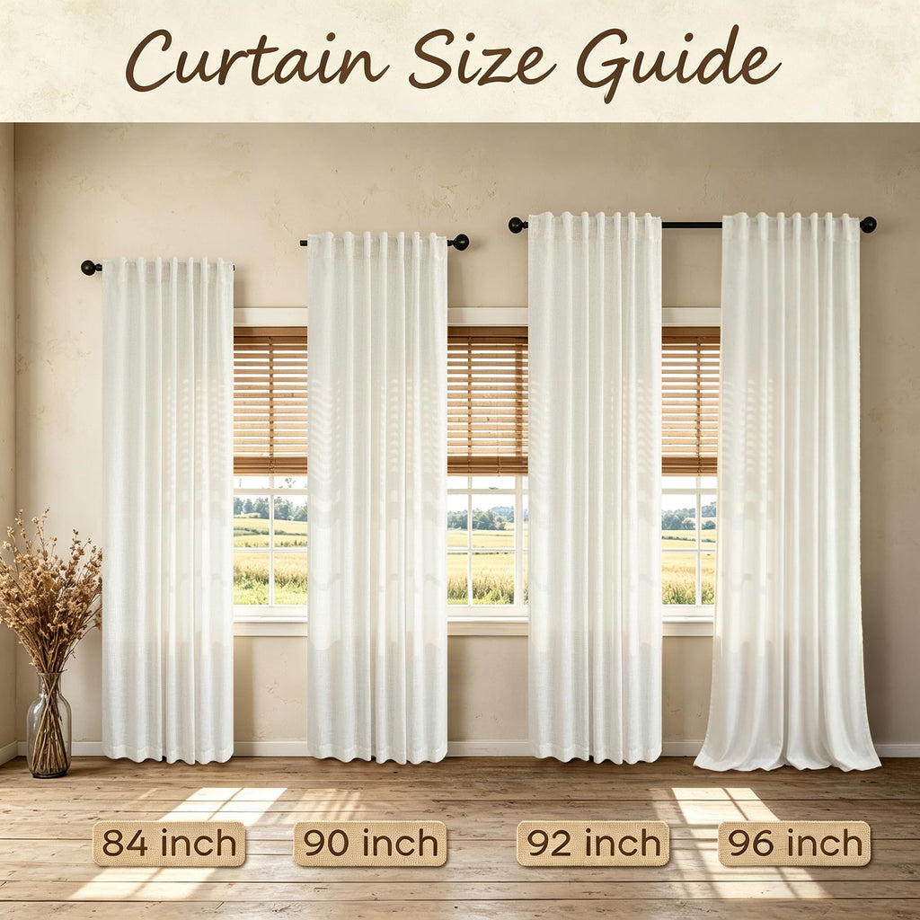 Natural Linen Back Tab Curtains 84 Inch Length 2 Panel Pocket Drape Light Filtering Semi Sheer Neutral Country Rustic