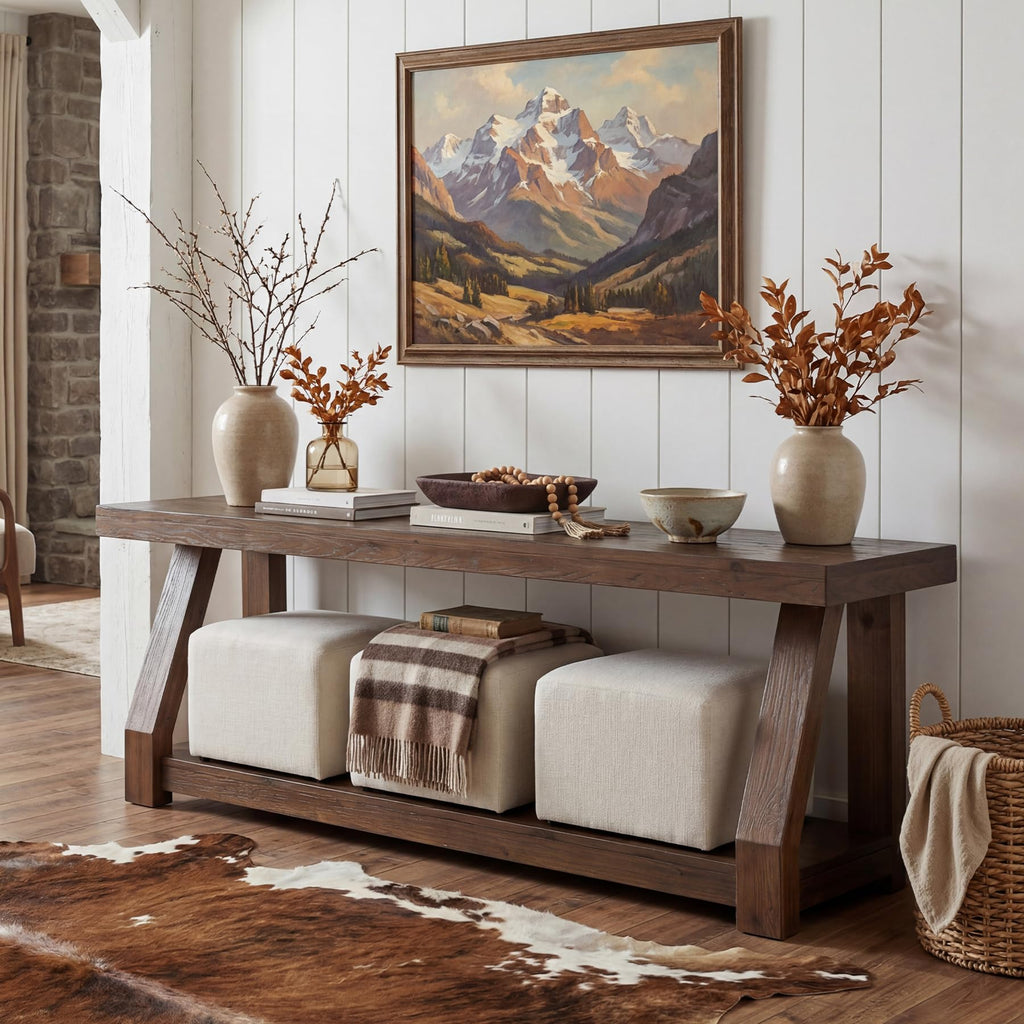 63" Solid Wood TV Stand, 2-Tier Media Console with Open Storage, Farmhouse Entertainment Center, Easy Assembly, Rich
