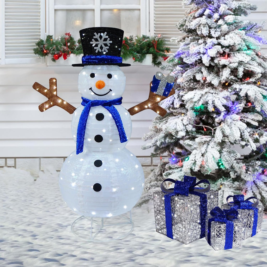 Outdoor Snowman Lighted, Pop-Up Snowman Outdoor Yard Christmas Decorations Prelit 100 Lights, Collapsible Lighted