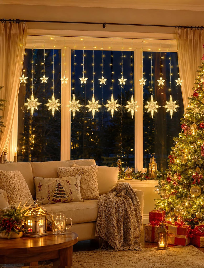 126 LED Star Icicle Lights,7.8ft Window Curtain Lights Plug