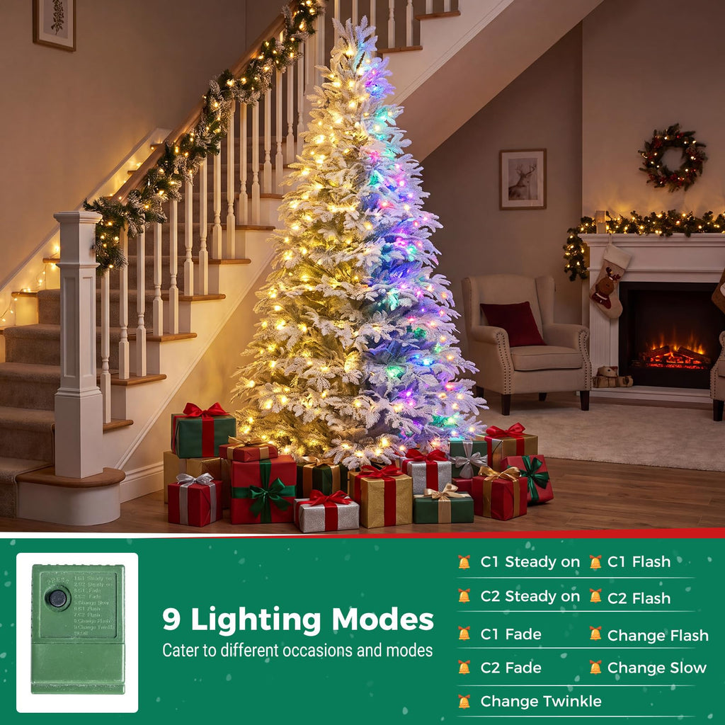 6 FT Artificial Christmas Tree, Hinged, Pre-Lit & Snow-Flocked