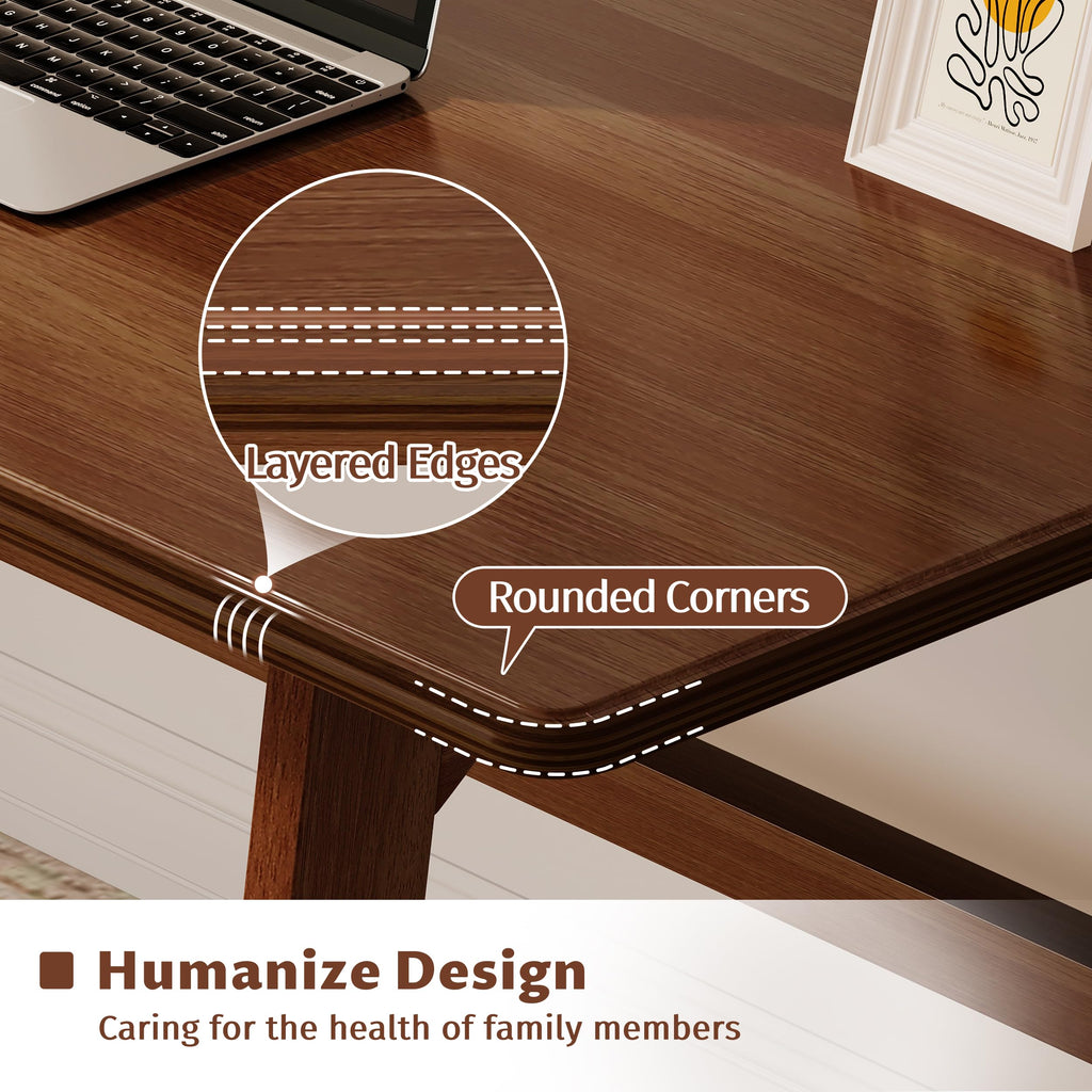 Solid Wood Writing Table - 60" W Minimalist PC Computer Desk, Walnut