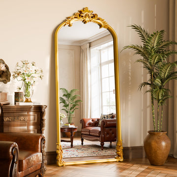 69"x28" Vintage Gold Arched Full Length Mirror with Carved