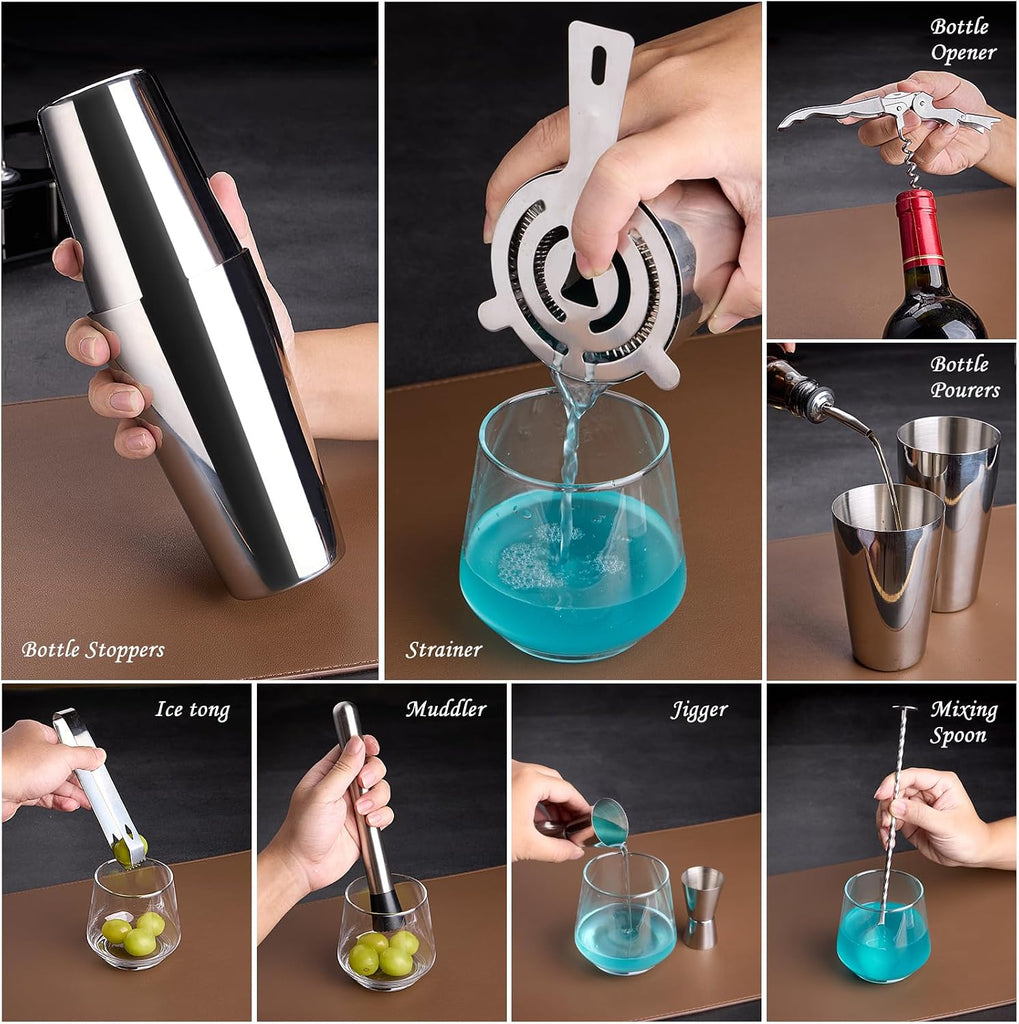 Cocktail Shaker Bartender Kit, Bar Tool with Acrylic Stand - Set of 15