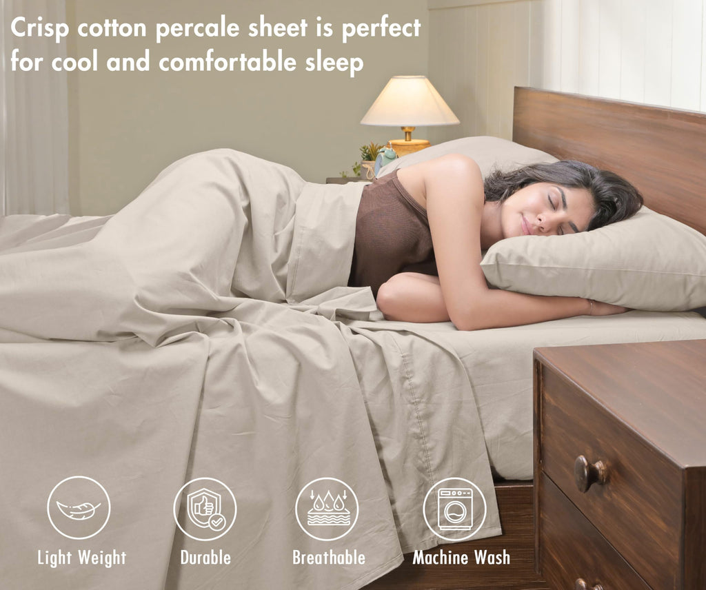 100% Cotton Sheets, Percale Weave Set, Linen