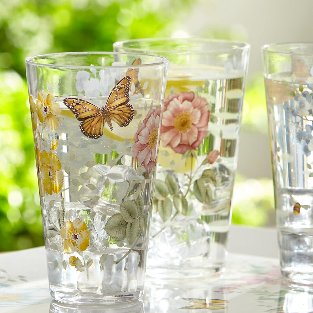 866239 Butterfly Meadow Acrylic 4-Piece Highball Set, 20 oz, Acrylic NOT GLASS