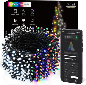 White & Multicolor Color Changing Christmas Lights, 180ft 500 LED