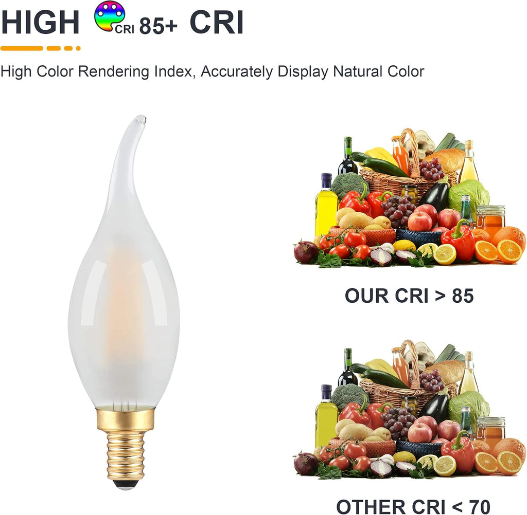 Frosted E12 Candelabra Bulb 25W Equivalent LED Chandelier Light Bulbs- 2W Dimmable E12 LED Bulb- 2700K Soft Warm