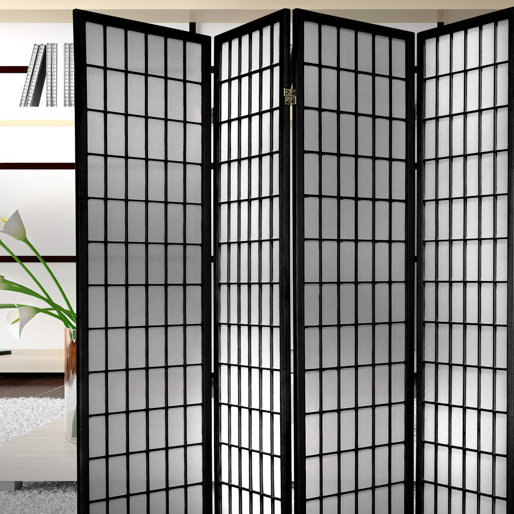 6 ft. Tall Window Pane Shoji Screen - Black - 4 Panels