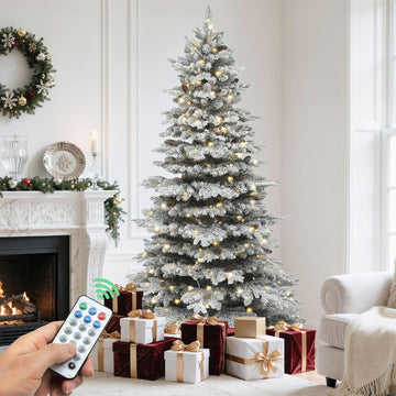 Prelit Pre-Decorated Flocked Christmas Tree w/Remote