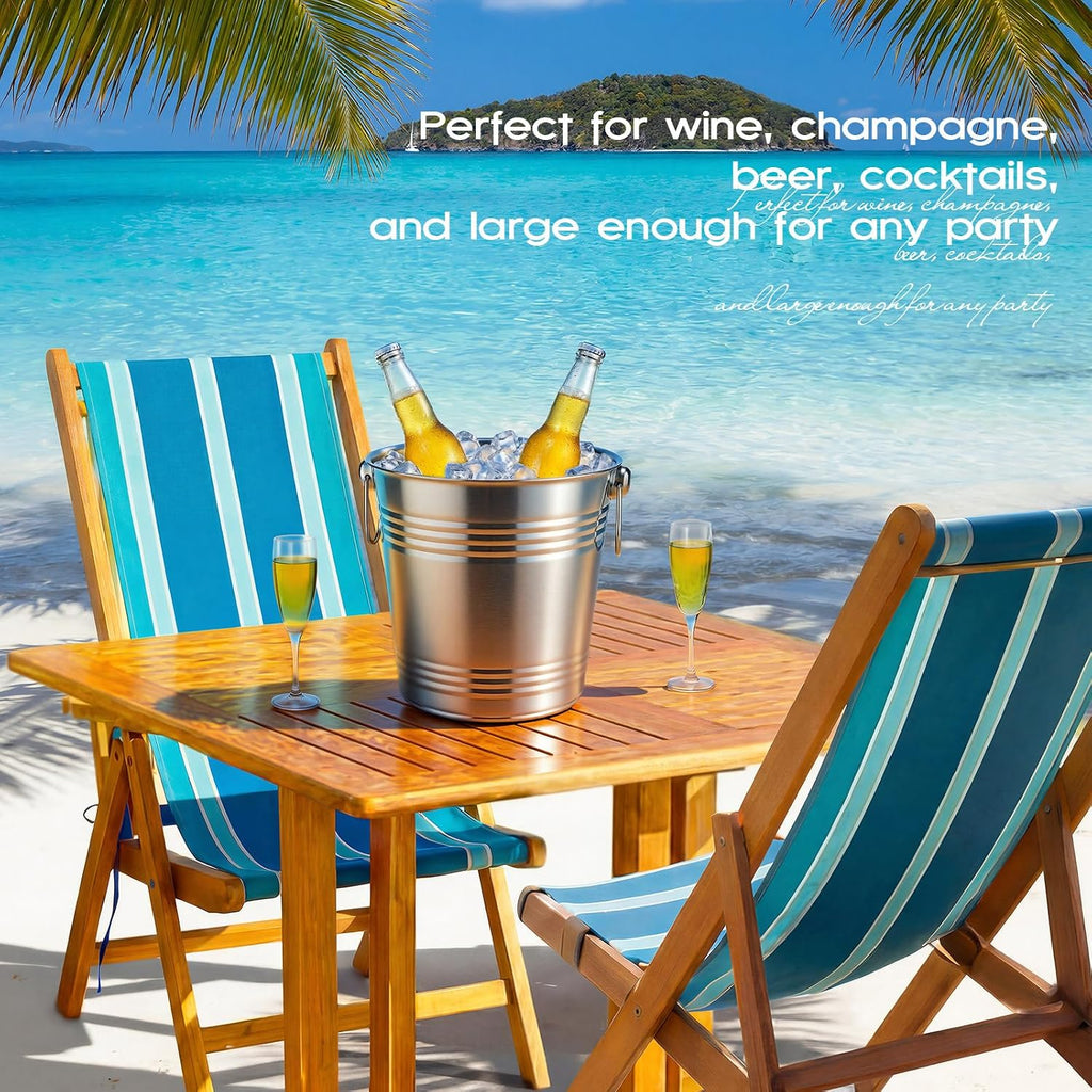 Packs 5.3QT/ 5L Champagne Ice Bucket Bulk Stainless Steel Ice Buckets with Handle Metal Silver Chiller Buckets - Set of 10