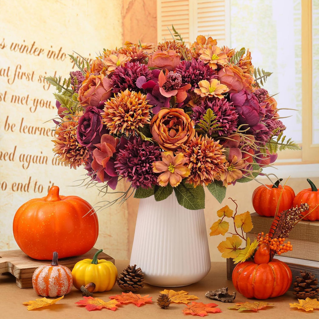 Bundles Large Artificial Fall Flowers Bouquet, Fall Floral Arrangements - Set of 3
